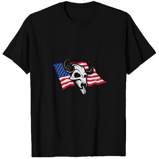 Cow Pet Patriotic Western Style Cow Skull American Flag T-Shirts