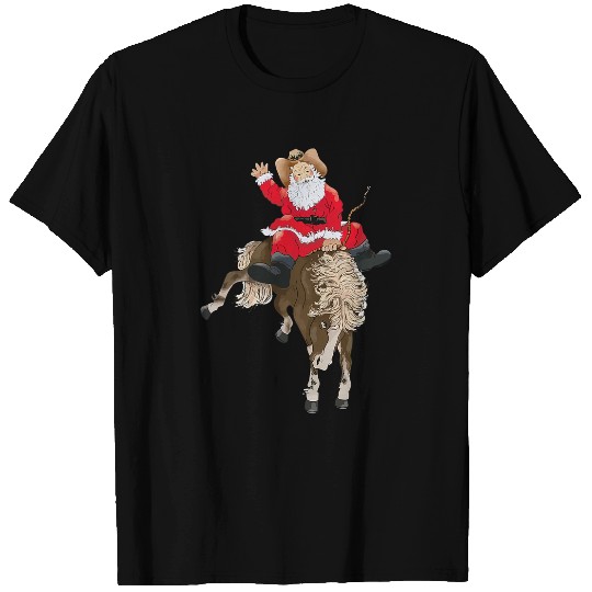 Horse Pet Cowboy Santa Claus Riding A Horse Christmas Cowboy Kids Boys T-Shirts