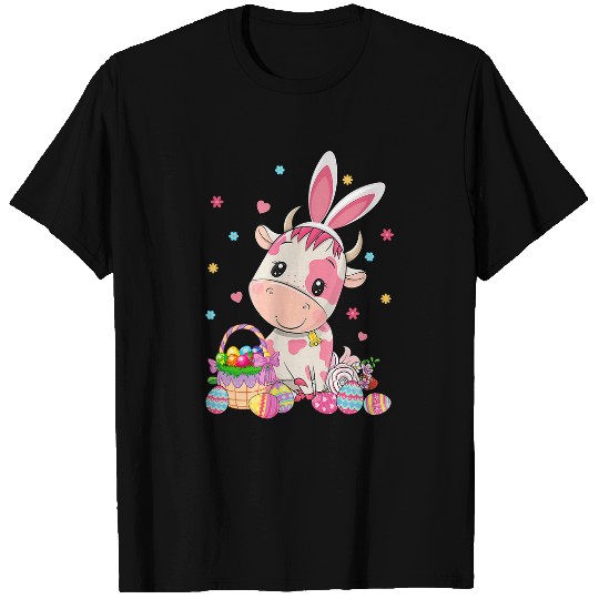 Cow Pet Cute Strawberry Cow Wearing Bunny Ear Easter Egg Basket T-Shirts
