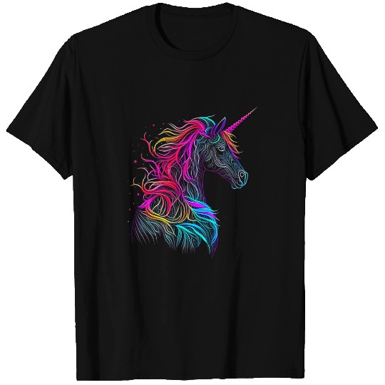 Unicorn Pet Neon Unicorn Rainbow Lines Magic Horse Side Back View Cute T-Shirts