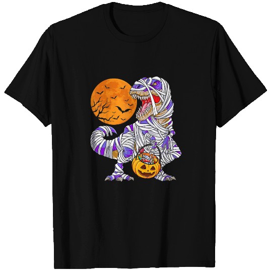 Dinosaur Pet mummy Purple TRex with Halloween Pumpkin and candy T-Shirts