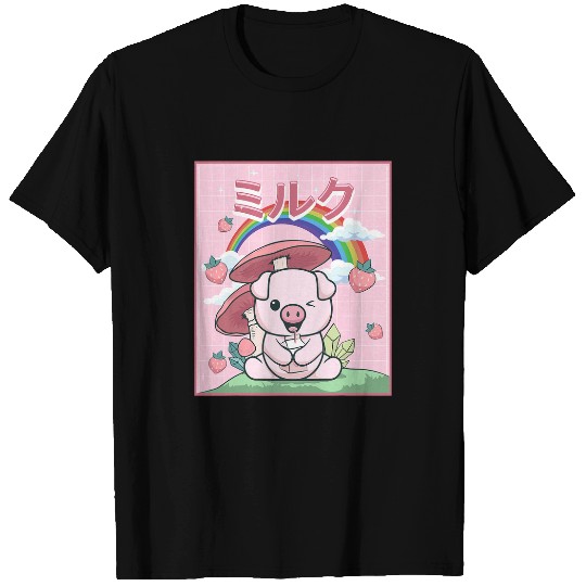 Pig Pet Cottagecore Aesthetic Kawaii Pig Strawberry Milk 01 T-Shirts