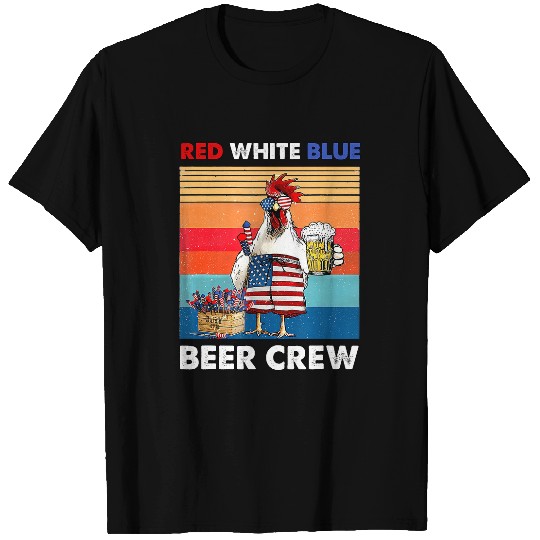 Chicken Pet 4th Of July Red White Blue Beer Chicken USA Flag Fireworks T-Shirts