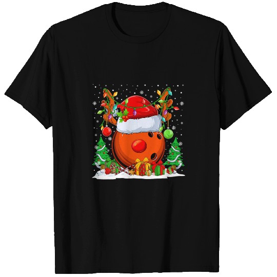 Sport Bowling Christmas Bowling Reindeer Santa Hat xmass Tree Light T-Shirts