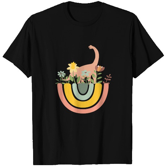 Dinosaur Pet Brontosaurus Dino Rainbow Boho Bohemian Flowers Floral T-Shirts