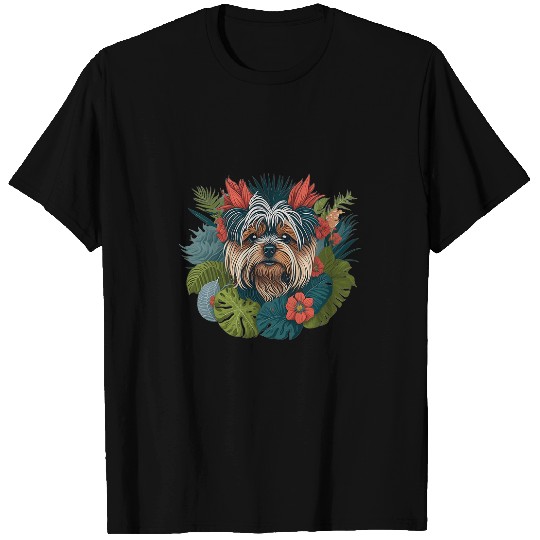 Yorkshire Pet Dog Lover Women Smiling Yorkshire Terrier Flowers Floral T-Shirts