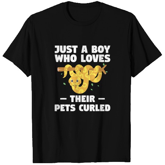 Python Pet Just A Boy Who Loves Their Pets Curled Ball Python Pythons T-Shirts