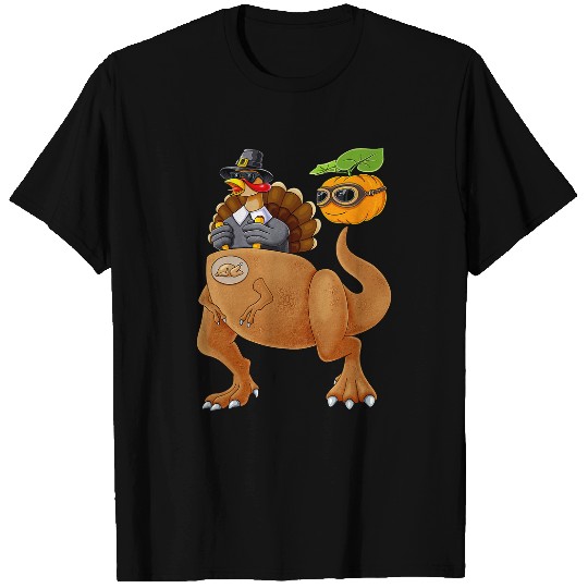 Dinosaur Pet Thanksgiving Turkey Riding Dinosaur Robot TRex Boys T-Shirts