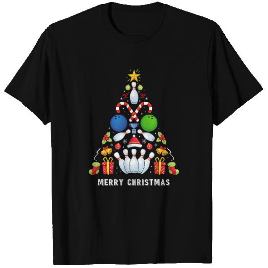 Sport Bowling Christmas Tree Santa Lights xmass Lover Bowling T-Shirts