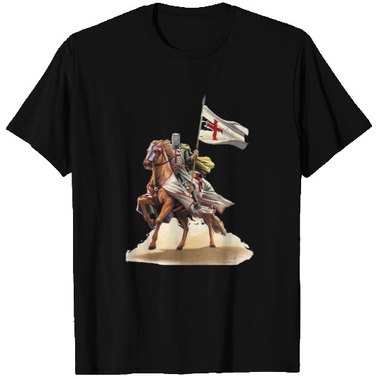 Horse Pet Knights Templar On a Horse Flag Deus Vult Crusader T-Shirts