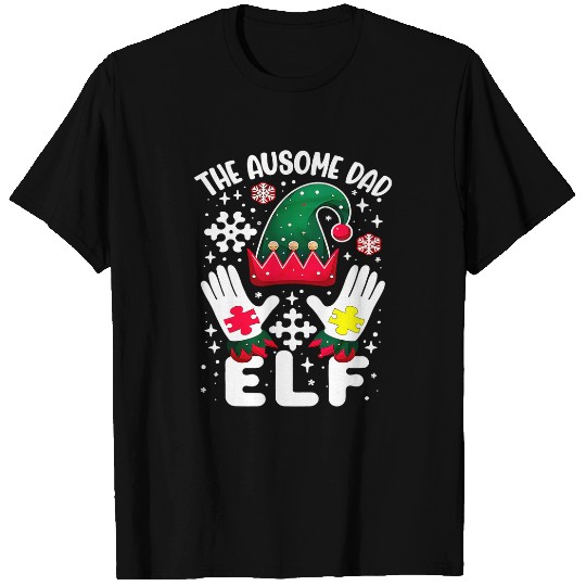 Autism Puzzle The Ausome Dad Elf Christmas Autistic Acceptance Pajama Xmas T-Shirts