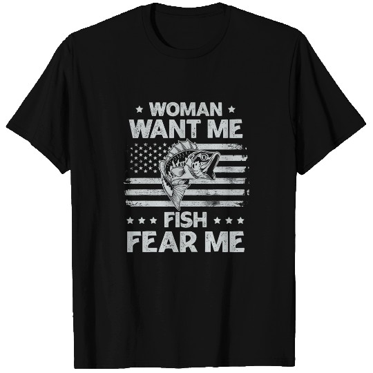 Fishing Fun Women Want Me Fish Fear Me vintages Bass Fishing USA Flag T-Shirts
