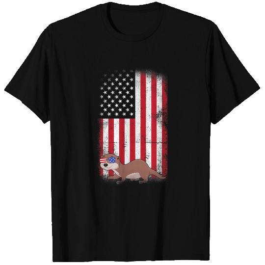 Otter Pet Otters American Flag Boys Girls Men Women Fourth Of July T-Shirts