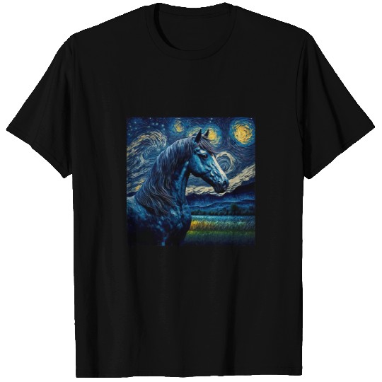 Horse Pet Starry Night Vincent Van Gogh Painting Horse T-Shirts