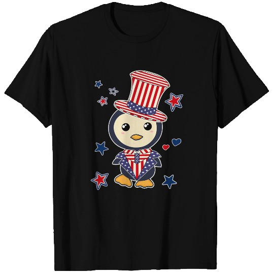 Penguin Pet Patriotic Kawaii Penguin American Flag Hat 4th July T-Shirts