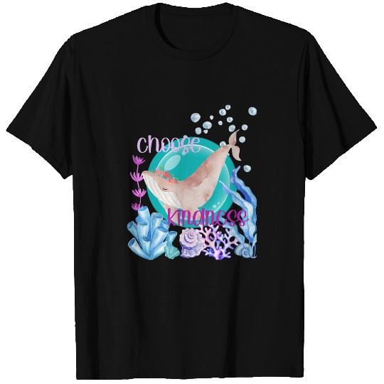 Whale Pet Flower Crown Whale Choose Kindness Inspirational Watercolor T-Shirts