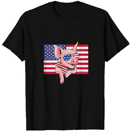Pig Pet Vintage American Flag 4th of July Pig Dad Mom Pig Lover Gift 4 T-Shirts