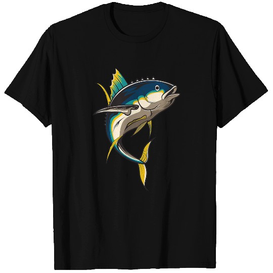 Fishing Fun Yellowfin Tuna Drawing Fishing for Fishermen Angler Graphic T-Shirts