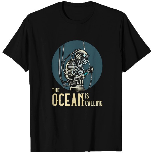 The Ocean Is Calling Antique DIving Helmet Sea Life T-Shirts