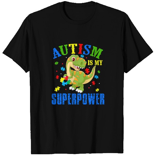 Autism Puzzle Dino TRex Autism Is My Superpower Cool T-Shirts