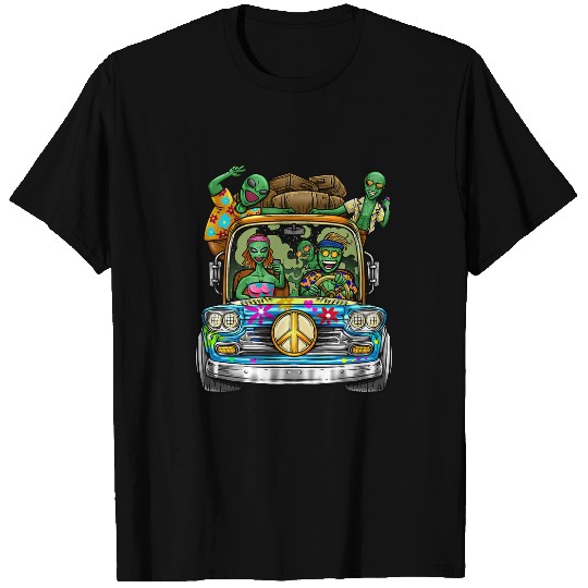 Aliens UFO Hippie Alien Friends Road Trip UFO I Want To Believe Travel T-Shirts