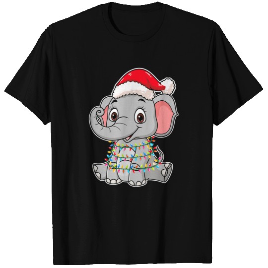 Elephant Mammal Christmas Lights Elephant Wearing Xmas Hat Elephant Lover T-Shirts
