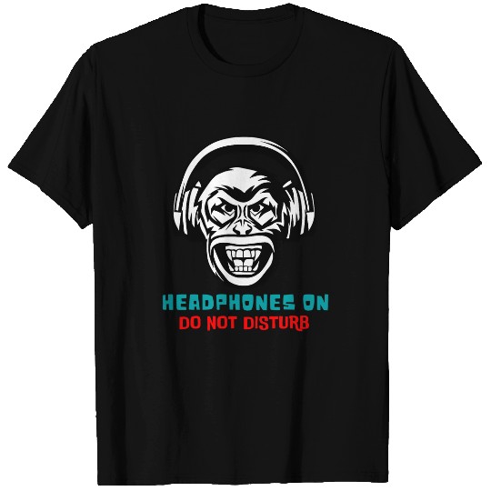 Gorilla Pet Music Headphones On Gorilla Rebellious Acting Cool T-Shirts