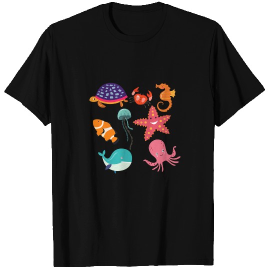 Octopus Pet Animals Whale Octopus Starfish Crab T-Shirts