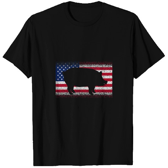 Pig Pet Vintage Pig With American USA Flag Farmer Independence Day T-Shirts