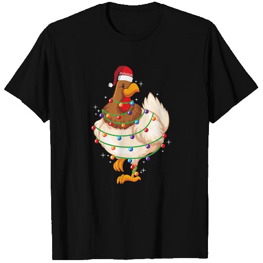 Chicken Pet Christmas Lights Chicken Santa Christmas Tree T-Shirts