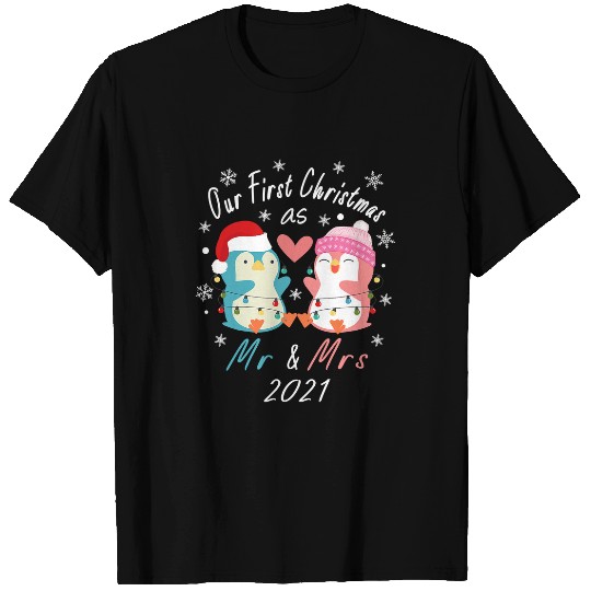 Penguin Pet Our First Christmas As Mr and Mrs Matching Penguin 25 T-Shirts