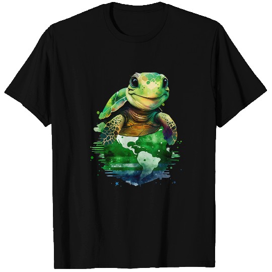 Turtle Pet Earth Day Restore Earth Green Sea Turtle Watercolor Art T-Shirts