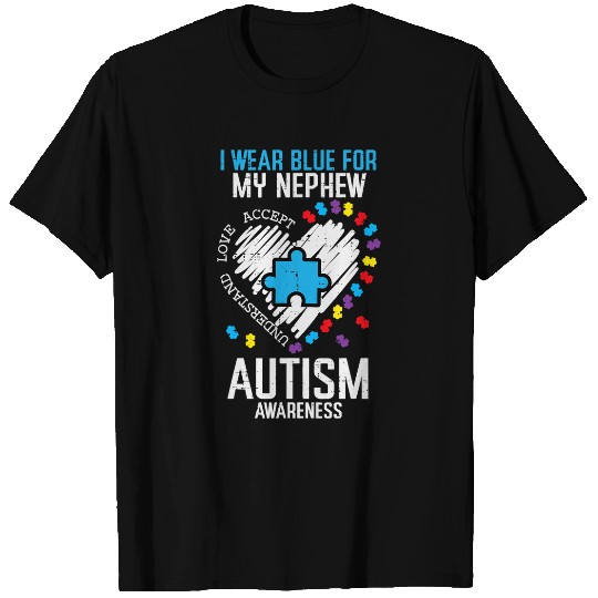 Autism Puzzle Blue For Nephew Autism Awareness Family Aunt Uncle Men Women T-Shirts