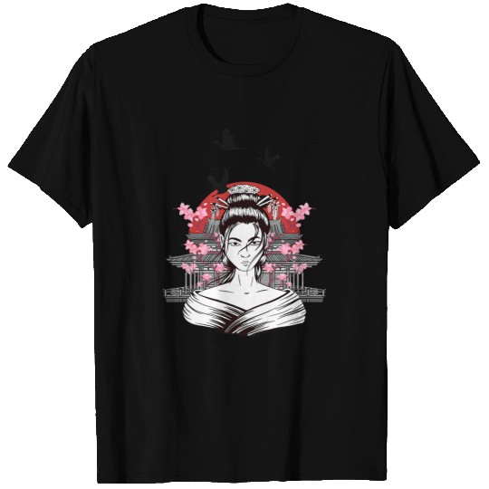 Geisha Sakura Cherry Blossom Geisha Girl Japanese Art T-Shirts