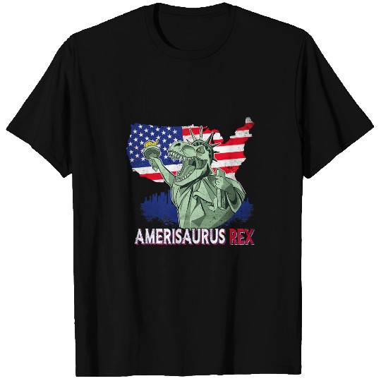 Dinosaur Pet Amerisaurus T rexs American Flag Independence Day Merica T-Shirts
