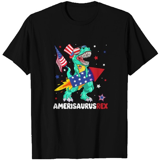 Dinosaur Pet Amerisaurus T rexs American Flag Kids Funny 4th Of July Dinos T-Shirts