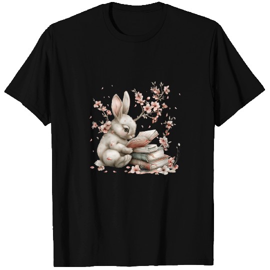 Book Fun Rabbit Reading Books For Bunny Mom Cherry Blossom Flowers T-Shirts