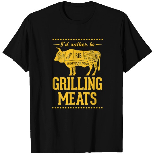 Cow Pet Id Rather Be Grilling Meats Beef Steak Cow BBQ Grill Dad T-Shirts