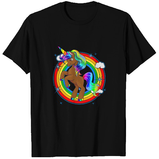 Unicorn Pet Magic Black Girl Brown Skin Cute Girls Rainbow T-Shirts