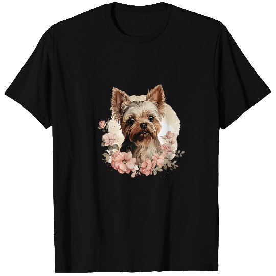 Yorkshire Pet Terrier Yorkie Dog With Flowers Pastel Floral T-Shirts