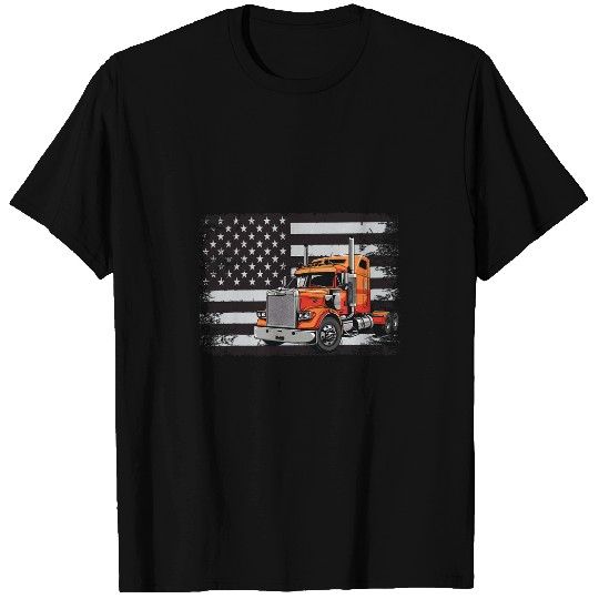 Truck Fun US American Flag Semi Truck Driver T-Shirts