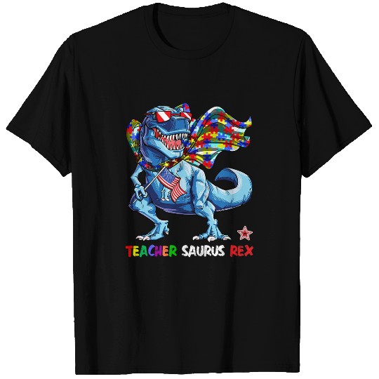Autism Puzzle Dino teacher sped teacher saurus dinosaur T-Shirts