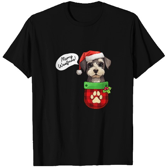 Schnauzer Pet Miniature Schnauzer Christmas Merry Woofmas In Pocket T-Shirts