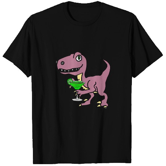 Dinosaur Pet SmileteesAnim Funny Velociraptor Dinosaur Drinking Margarita T-Shirts