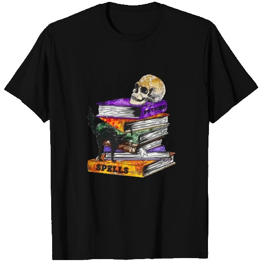 Book Fun Skull With Black Cat Funny Halloween For Books Lover 3 T-Shirts