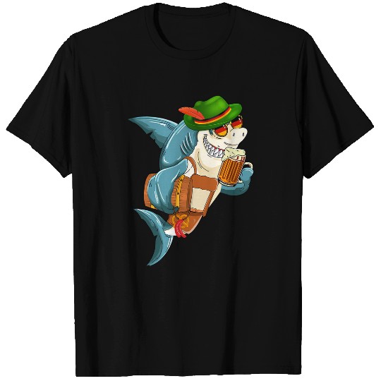 Shark Pet Funny Germany Lederhosen Shark Beer Drinker Oktoberfest T-Shirts