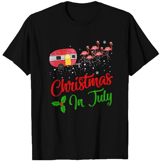 Flamingo Pet Lighting xmass Flamingo Pink Camping Car Christmas In July T-Shirts