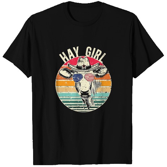 Cow Pet Hay Girl Retro Cow America Needs Farmers Support Country T-Shirts