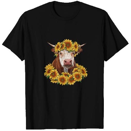Cow Pet With Sunflowers Farming Farmer Life Cow Lovers T-Shirts