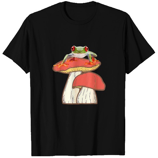 Frog Pet Orange Toed Tree Frog On Mushroom Funny Cute For Women Men T-Shirts